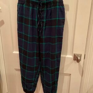 Pair of flannel blue and green plaid men’s pajama pants, by Lands End, M